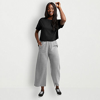 Hanes Originals Women's French Terry Wide Leg Cropped Pants