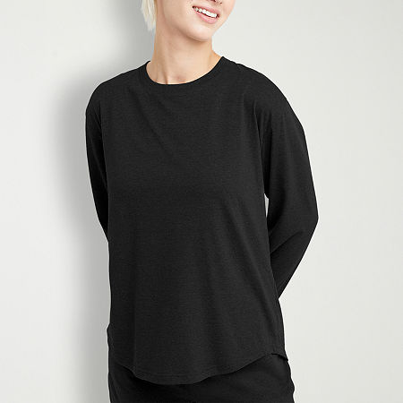 Hanes Womens Crew Neck Long Sleeve T-Shirt, Xx-large, Black