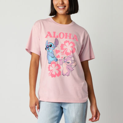 Juniors Womens Crew Neck Short Sleeve Stitch Graphic T-Shirt