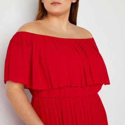 Premier Amour Plus Off The Shoulder Pleated 3 4 Sleeve Maxi Dress