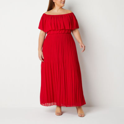 Premier Amour Plus Off The Shoulder Pleated 3/4 Sleeve Maxi Dress