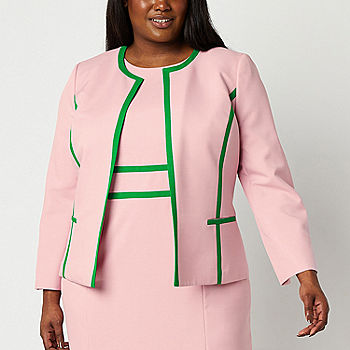 Black Label by Evan-Picone-Plus Suit Jacket, Color: Pink Green