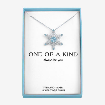 Womens Genuine Blue Topaz Sterling Silver Snowflake Pendant Necklace