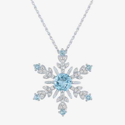 Womens Genuine Blue Topaz Sterling Silver Snowflake Pendant Necklace