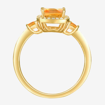 Womens Genuine Yellow Citrine 14K Gold Over Silver 3-Stone Cocktail Ring