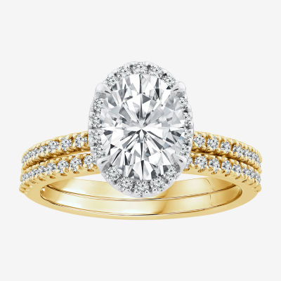 Signature By Modern Bride (I / I1) Womens 2 CT. T.W. Lab Grown White Diamond 10K or 14K Gold Oval Side Stone Bridal Set