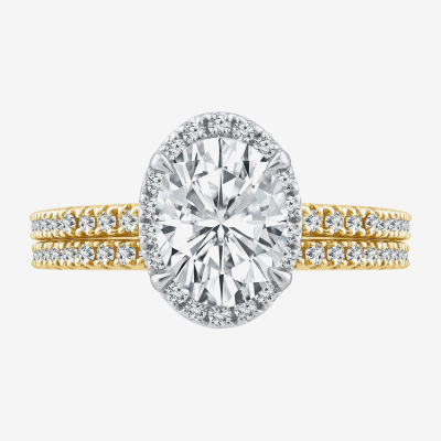 Signature By Modern Bride (I / I1) Womens 2 CT. T.W. Lab Grown White Diamond 10K or 14K Gold Oval Side Stone Bridal Set