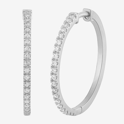 Womens 1/4 CT. T.W. Lab Grown White Diamond Sterling Silver 23.2mm Hoop Earrings