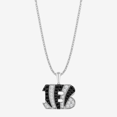 True Fans Fine Jewelry Cincinnati Bengals Unisex Adult Black Cubic Zirconia Sterling Silver Pendant Necklace