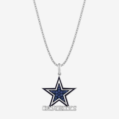 True Fans Fine Jewelry Dallas Cowboys Unisex Adult Blue Cubic Zirconia Sterling Silver Pendant Necklace