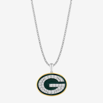True Fans Fine Jewelry Green Bay Packers Unisex Adult White Cubic Zirconia 14K Gold Over Silver Pendant Necklace