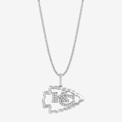 True Fans Fine Jewelry Kansas City Chiefs Unisex Adult White Cubic Zirconia Sterling Silver Pendant Necklace
