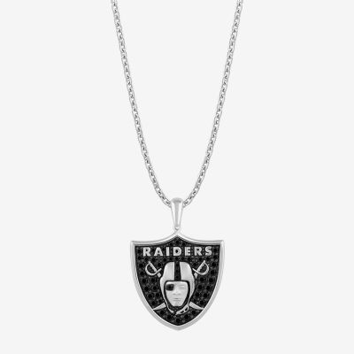 True Fans Fine Jewelry Las Vegas Raiders Unisex Adult Black Cubic Zirconia Sterling Silver Pendant Necklace