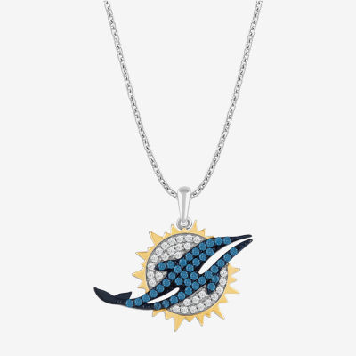 True Fans Fine Jewelry Miami Dolphins Unisex Adult Blue Cubic Zirconia 14K Gold Over Silver Pendant Necklace