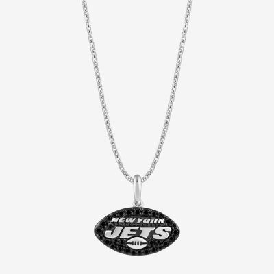 True Fans Fine Jewelry New York Jets Unisex Adult Black Cubic Zirconia Sterling Silver Pendant Necklace
