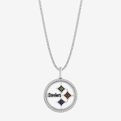 True Fans Fine Jewelry Pittsburgh Steelers Unisex Adult White Cubic Zirconia Sterling Silver Pendant Necklace
