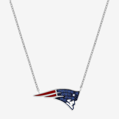 True Fans Fine Jewelry New England Patriots Unisex Adult Blue Cubic Zirconia Sterling Silver Pendant Necklace