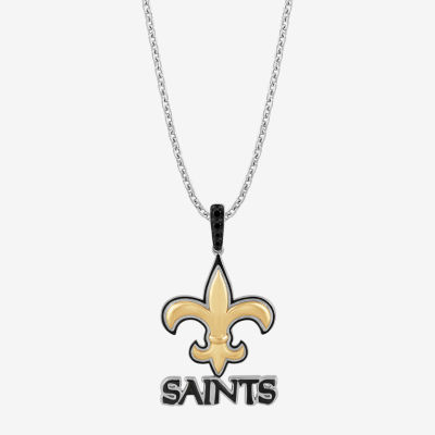 True Fans Fine Jewelry New Orleans Saints Unisex Adult Black Cubic Zirconia 14K Gold Over Silver Pendant Necklace