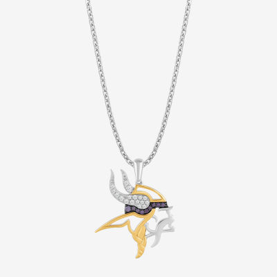 True Fans Fine Jewelry Minnesota Vikings Unisex Adult Purple Cubic Zirconia 14K Gold Over Silver Pendant Necklace