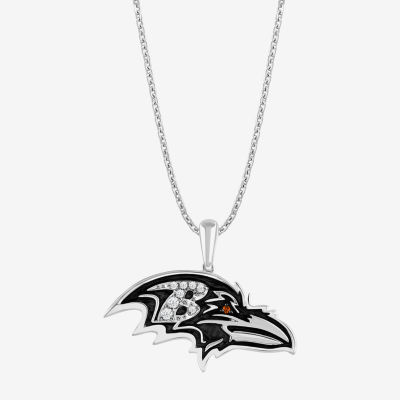 True Fans Fine Jewelry Baltimore Ravens Unisex Adult White Cubic Zirconia Sterling Silver Pendant Necklace