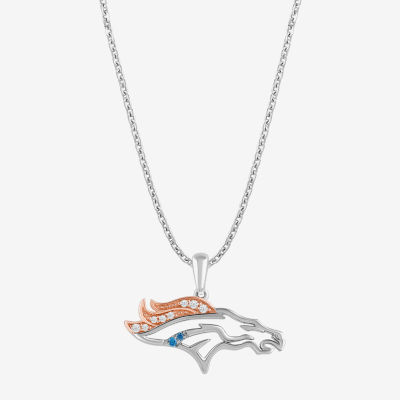 True Fans Fine Jewelry Denver Broncos Unisex Adult Yellow Cubic Zirconia 14K Rose Gold Over Silver Pendant Necklace