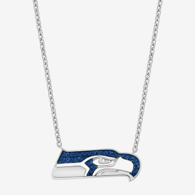 True Fans Fine Jewelry Seattle Seahawks Unisex Adult Blue Cubic Zirconia Sterling Silver Pendant Necklace
