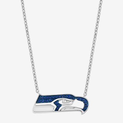 True Fans Fine Jewelry Seattle Seahawks Unisex Adult Blue Cubic Zirconia Sterling Silver Pendant Necklaces