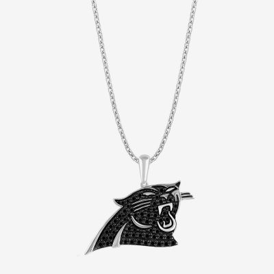 True Fans Fine Jewelry Carolina Panthers Unisex Adult Black Cubic Zirconia Sterling Silver Pendant Necklace