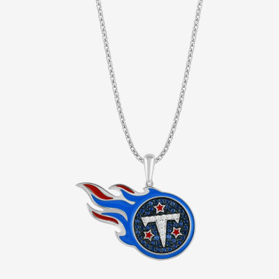 True Fans Fine Jewelry Tennessee Titans Unisex Adult Blue Cubic Zirconia Sterling Silver Pendant Necklace