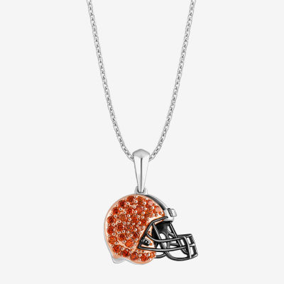 True Fans Fine Jewelry Cleveland Browns Unisex Adult Orange Cubic Zirconia 14K Rose Gold Over Silver 18 Inch Pendant Necklace