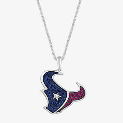 True Fans Fine Jewelry Houston Texans Unisex Adult Lab Created Red Ruby Sterling Silver Pendant Necklace