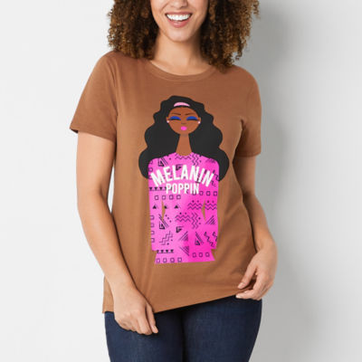 Hope & Wonder Black History Month Womens Short Sleeve 'Melanin Poppin' Graphic T-Shirt
