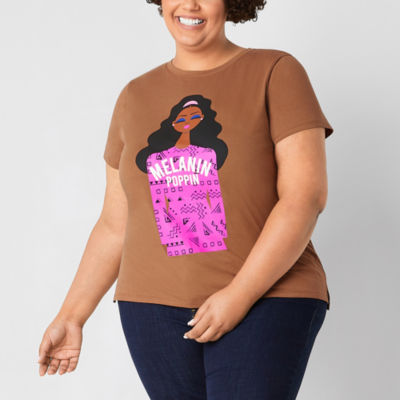 Hope & Wonder Black History Month Womens Plus Short Sleeve 'Melanin Poppin' Graphic T-Shirt
