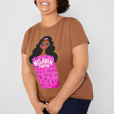 Hope & Wonder Black History Month Womens Plus Short Sleeve 'Melanin Poppin' Graphic T-Shirt