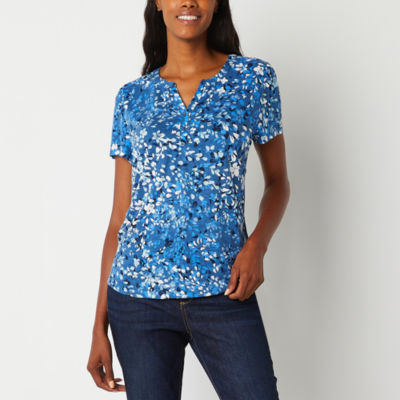 Liz Claiborne Womens Split Crew Neck Short Sleeve T-Shirt