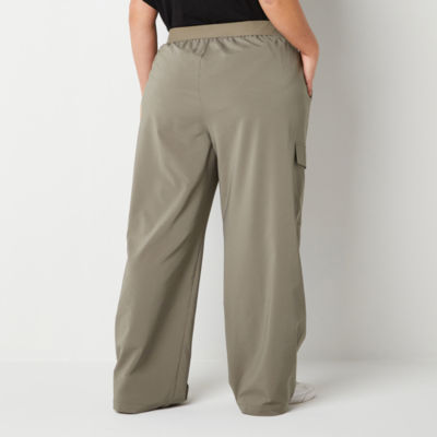 Stylus Womens Mid Rise Stretch Fabric Wide Leg Cargo Pant-Plus