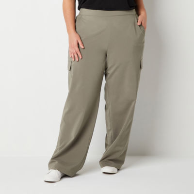 Stylus Womens Mid Rise Stretch Fabric Wide Leg Cargo Pant-Plus