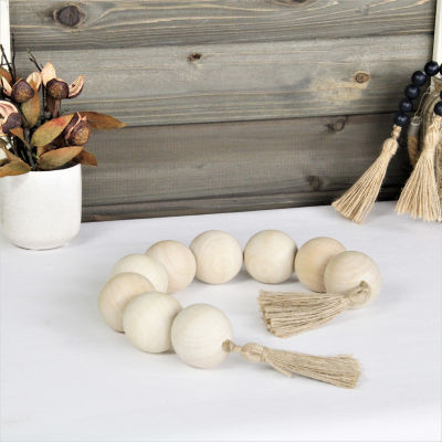 Cheungs Akaida Light Brown Wood Bead Tassel Handmade Tabletop Decor