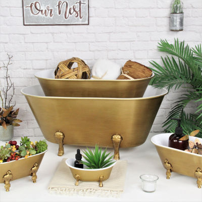 Cheungs Lavande Golden Metal Tub Handmade Tabletop Decor
