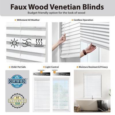 Cut-to-Width 2" Cordless Faux-Wood Blinds