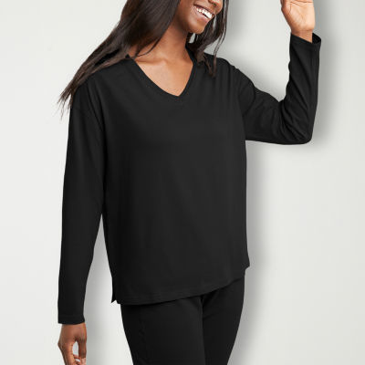 Hanes Womens V Neck Long Sleeve T-Shirt