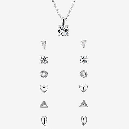 Sparkle Allure A Week Of Sparkle Womens Cubic Zirconia Pure Silver Over Brass Heart Round Triangle 7-pc. Jewelry Set, One Size