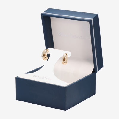 Silver Reflections C Drop Womens Crystal 24K Gold Over Brass 14.7mm Hoop Earrings