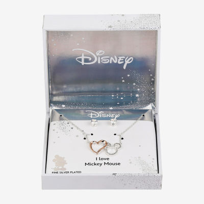 Disney Classics Womens Cubic Zirconia 14k Rose Gold Over Brass Pure Silver Over Brass Heart Mickey Mouse 2-pc. Jewelry Set