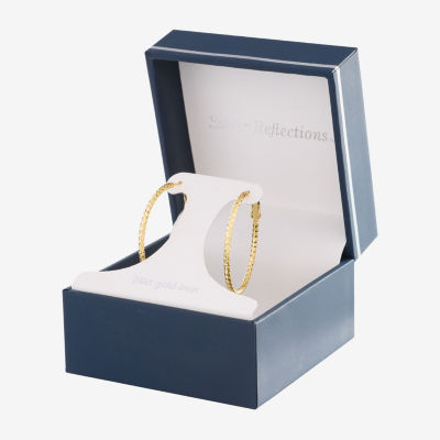 Silver Reflections Textured Womens 24K Gold Over Brass 35mm Hoop Earrings