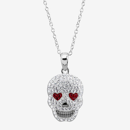 Womens Multi Color Crystal Sterling Silver Skull Pendant Necklace, One Size