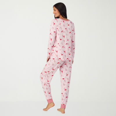 Cuddl Duds Womens Round Neck Long Sleeve 2-pc. Pajama Sets