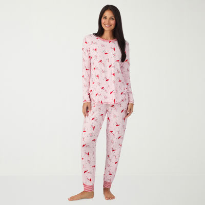 Cuddl Duds Womens Round Neck Long Sleeve 2-pc. Pajama Sets