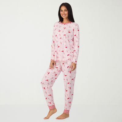 Cuddl Duds Womens Round Neck Long Sleeve 2-pc. Pajama Sets
