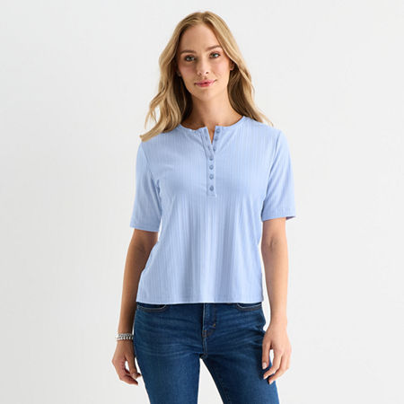 Liz Claiborne Womens Short Sleeve Regular Fit Henley Shirt, X-small, Black